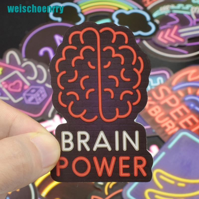 Rér●Bộ 50 Miếng Dán Màu neon Dễ Thương Trang Trí Vali / laptop / guitar