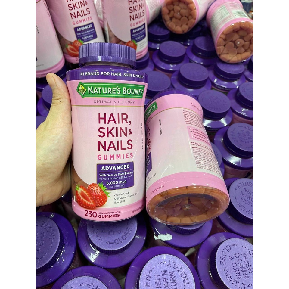 Kẹo dẻo mọc tóc, đẹp da ⚡ HÀNG CAO CẤP ⚡ Kẹo dẻo Hair, Skin & Nails Gummies, 230 viên, Vị dâu, 6000mcg Biotin