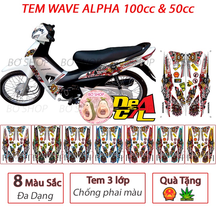 Tem rời WAVE ALPHA 100cc & 50cc Gấu Panda  BƠ SHOP - Tem 3 lớp chống phai màu
