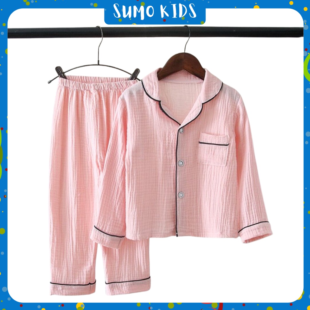 Bộ Pijama Chất Đũi Nhăn Dài Tay Cho Bé, Bộ Mặc Nhà Cực Xinh Cho Bé Từ 6-28kg - Sumo Kids
