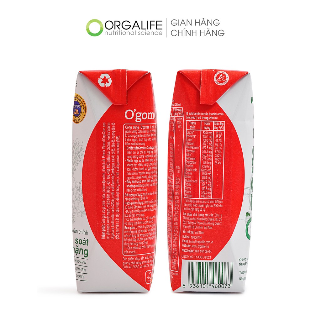 Lốc 3 hộp Ogomeal Vị Đậu đỏ 250ml/hộp - Bữa ăn thay thế 200Calo - Kiểm soát cân nặng an toàn, hiệu quả