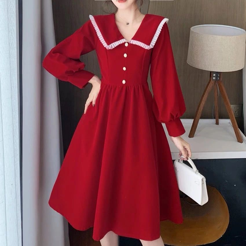 Váy babydoll đầm babydoll Đầm Nhung Đen Tay Dài Cổ Búp Bê Phong Cách Pháp Thời Trang Mùa Đông 2022 Cho Nữ