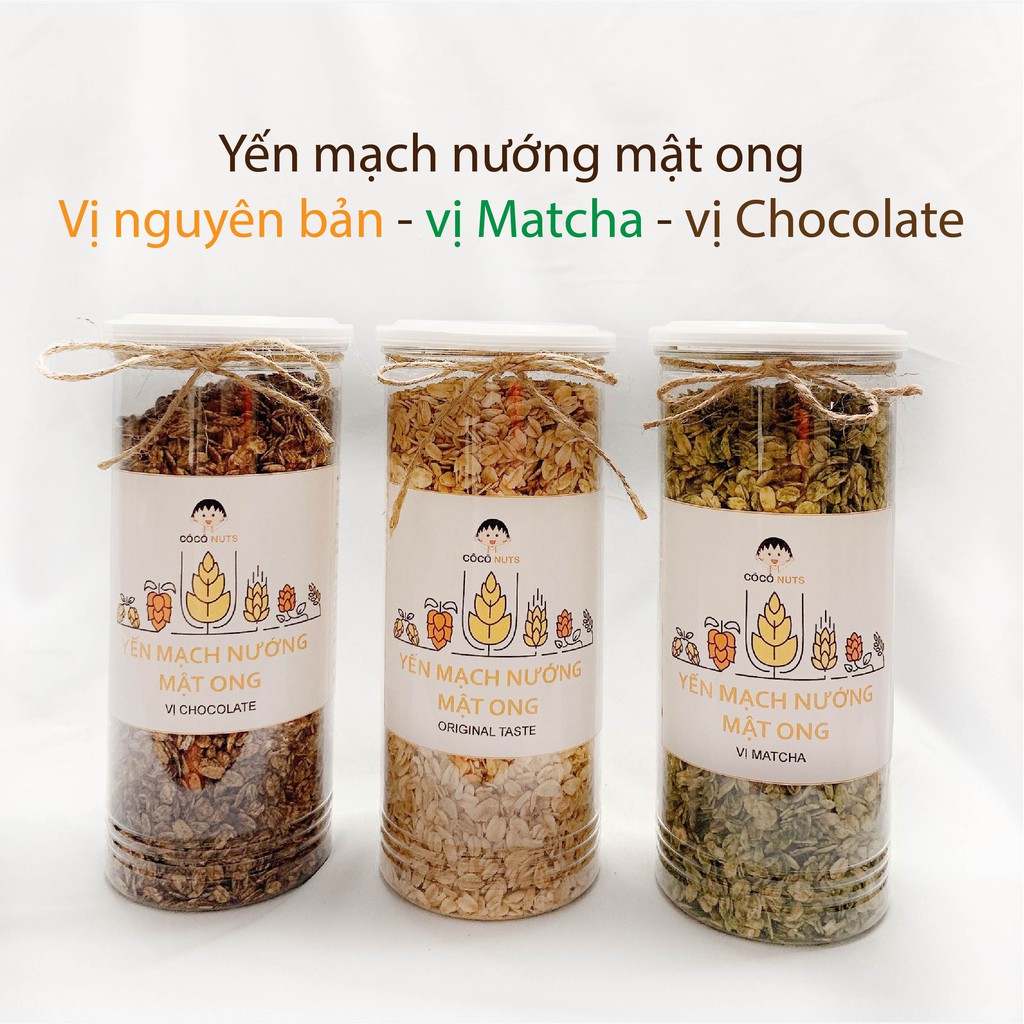 Yến mạch nướng mật ong giòn thơm 500g, yến mạch ăn kiêng coconuts, yến mạch nướng vị Matcha, vị chocolate