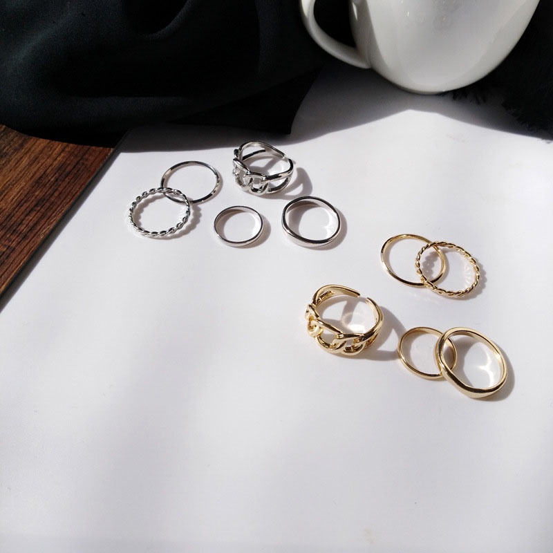 Set 5 nhẫn đeo khớp ngón tay kim loại thời trang cho nữ