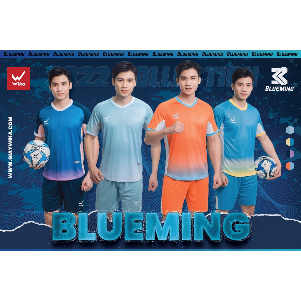 Áo Bóng Đá Wika BlueMing Chính Hãng,Áo Đá Banh Không Logo Co Dãn Thấm Hút Mồ Hôi