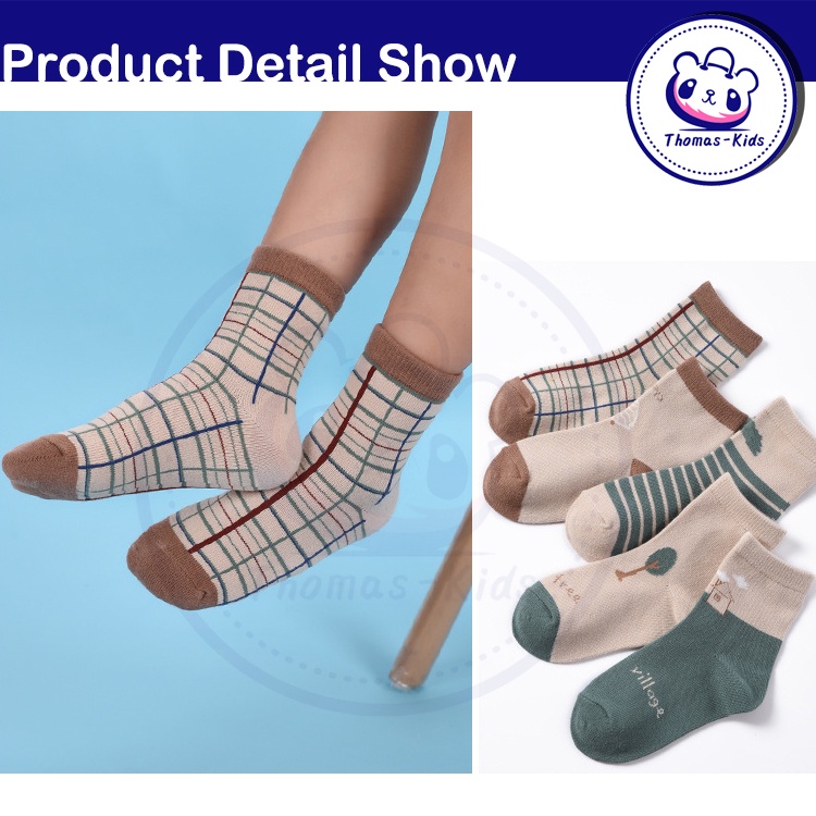 [THOAMS KIDS] Set 5 Đôi Vớ Cotton Thấm Hút Mồ Hôi In Họa Tiết Hoạt Hình Thời Trang Cho Bé Trai Và Gái