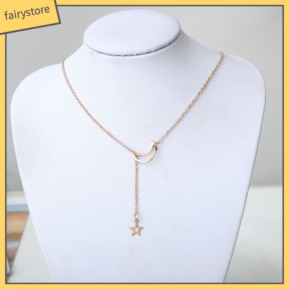 Dây chuyền mặt trăng và ngôi sao năm cánh đơn giản thanh lịch