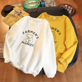Áo gấu FARME bo gấu COM977 Vải Nỉ Cotton Co Giãn Tay Bồng Phồng Đẹp Form rộng Unisex