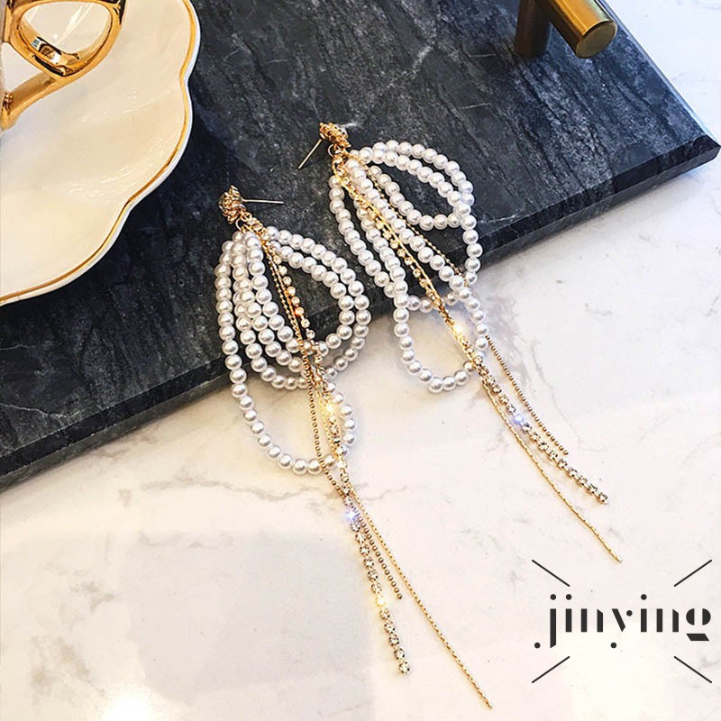 Bông tai nữ GETNOIVAS ngọc trai dáng dài thời trang