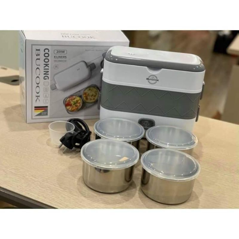 Hộp Cơm Cắm Điện Đa Năng, Cặp Lồng Hâm Nóng Văn Phòng Tự Nấu Chín Thức Ăn Nhanh An Toàn Với 4 Hộp Inox