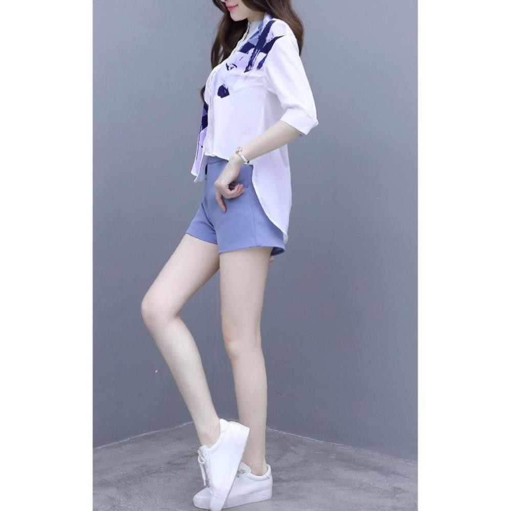 Set Bộ Quần Áo Lệch Tà Cao Cấp -  Bộ Đồ Quần Short Áo Dạng Sơ Mi Phối Tà Hoạ Tiết  Hàng Nhập | BigBuy360 - bigbuy360.vn