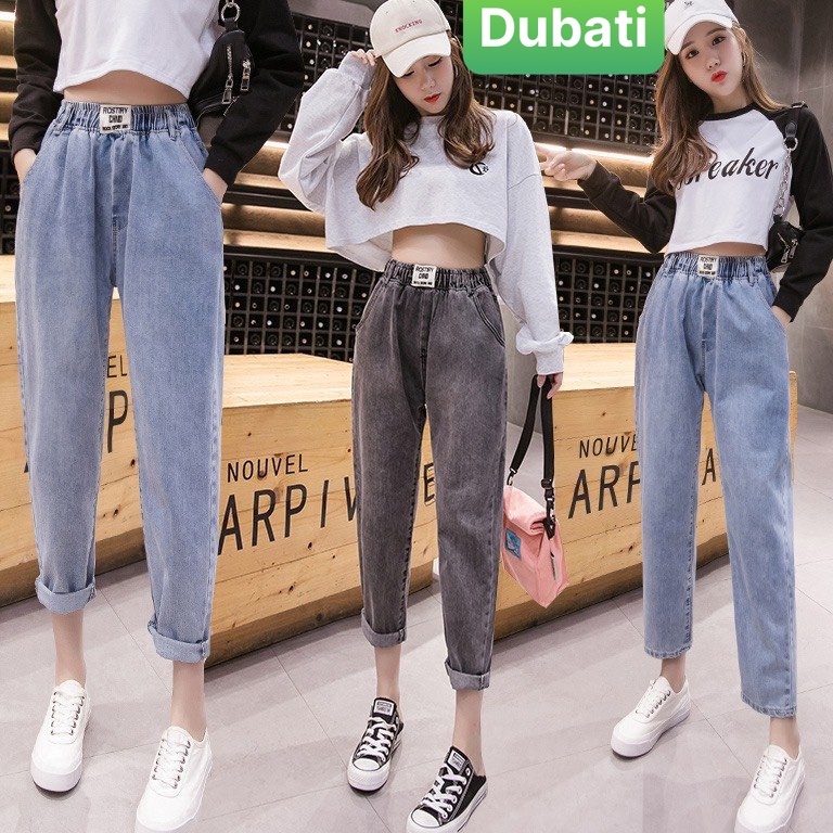 QUẦN JEAN BAGGY NỮ CHẤT BÒ 2 MÀU CẠP CHUN LƯNG THUN LƯNG CẠP CAO NÂNG MÔNG PHONG CÁCH CAO CẤP - DUBATI FASHION