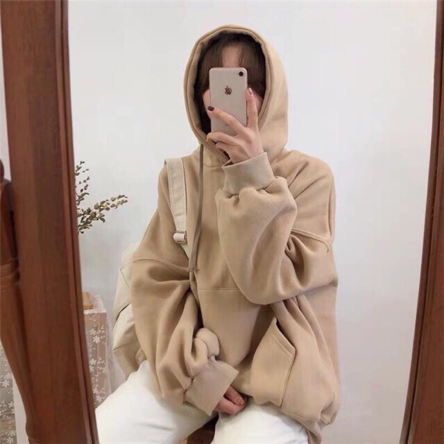 Hoddie nỉ bông nâu tan unisex - Khoác nỉ chui đầu nude nâu có nón ( Ảnh thật + Video )