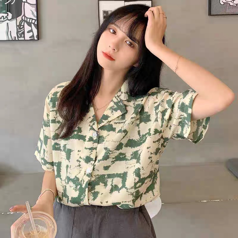 Sơ mi họa tiết vàng kem xanh | 11 HIN