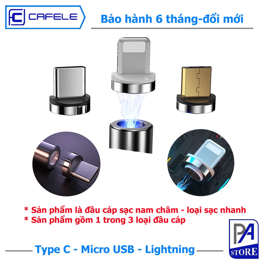 Đầu Cáp Sạc Nam Châm Rời Dùng Cho Cáp CAFELE - Loại Sạc Nhanh 3A QC 3.0 (Gồm 1 trong 3 Đầu Lightning, Type C, MicroUSB)