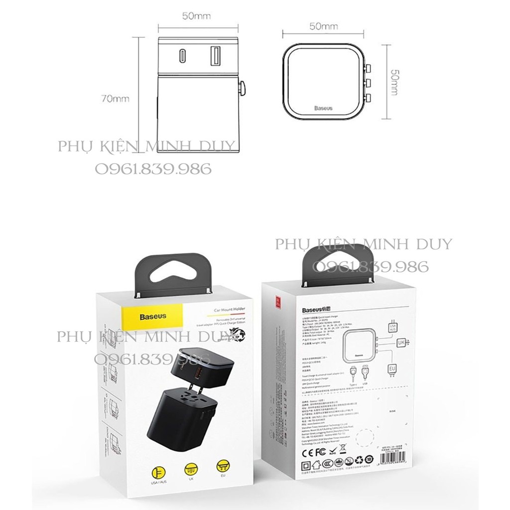 Củ sạc nhanh du lịch đa năng Baseus Removable 2 in 1 Universal Travel Adapter PPS Quick Charger Edition 18W...