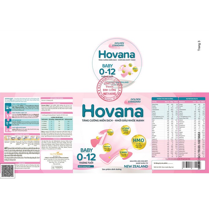 Sữa Hovana Baby - Tăng Cường Miễn Dịch - 900gr