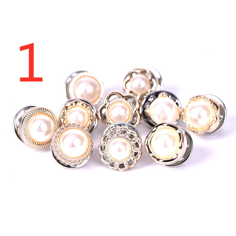 Bộ 10 Khuy Cài Áo Hình Bông Hoa Đính Ngọc Trai Mini