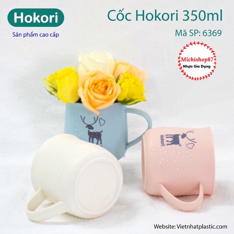 Cốc Nhựa Lúa Mạch 350ml Hokori Cao Cấp Việt Nhật, Cốc Chịu Nhiệt Có Quai Cầm Màu Mới 2021