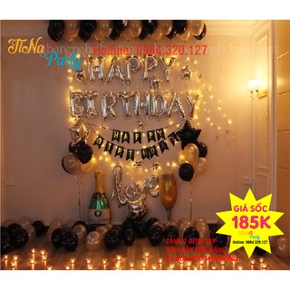 SET TRANG TRÍ SINH NHẬT CHO NGƯƠI YÊU TÔNG ĐEN- BẠC-VÀNG (TẶNG KÈM BƠM TAY,2 CUỘN KEO SILICON,10M DÂY RUY BĂNG)