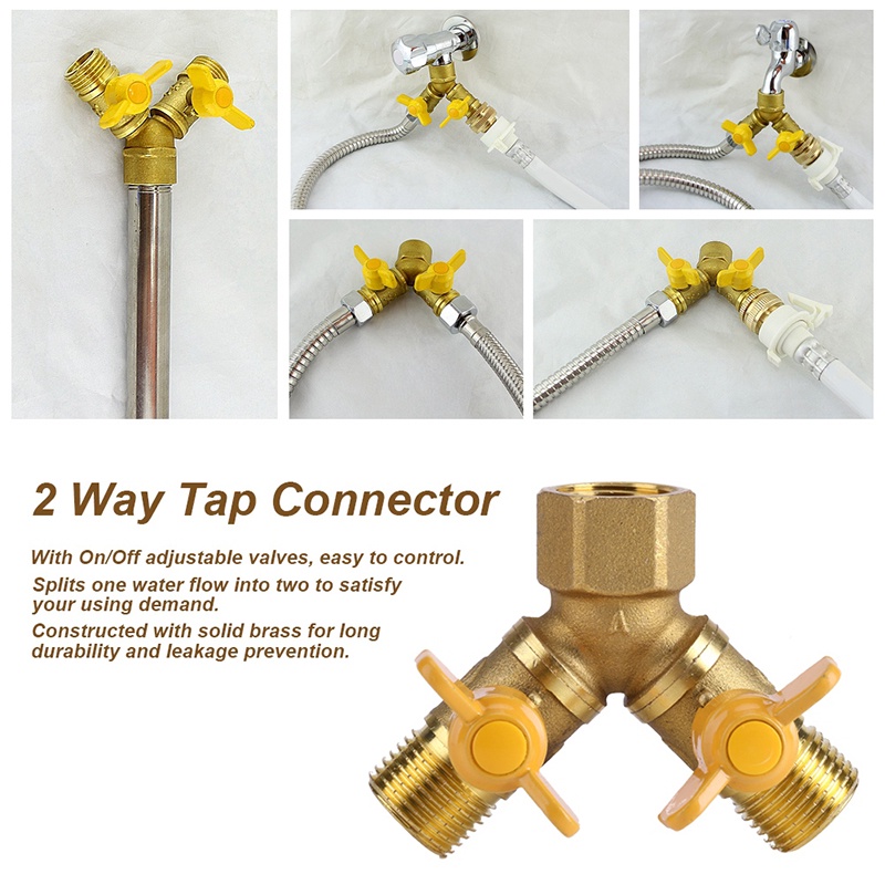 Brass Garden Irrigation 2 Way Double Tap Hose Adapter Dual Faucet Connector