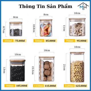 Hũ thủy tinh nắp gỗ (Vuông)