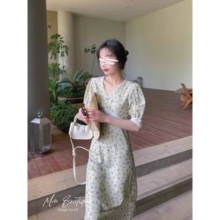 Váy xòe hoa nhí cổ v ❤ freeship ❤ váy xòe hoa nhí phối ren cổ v siêu xinh
