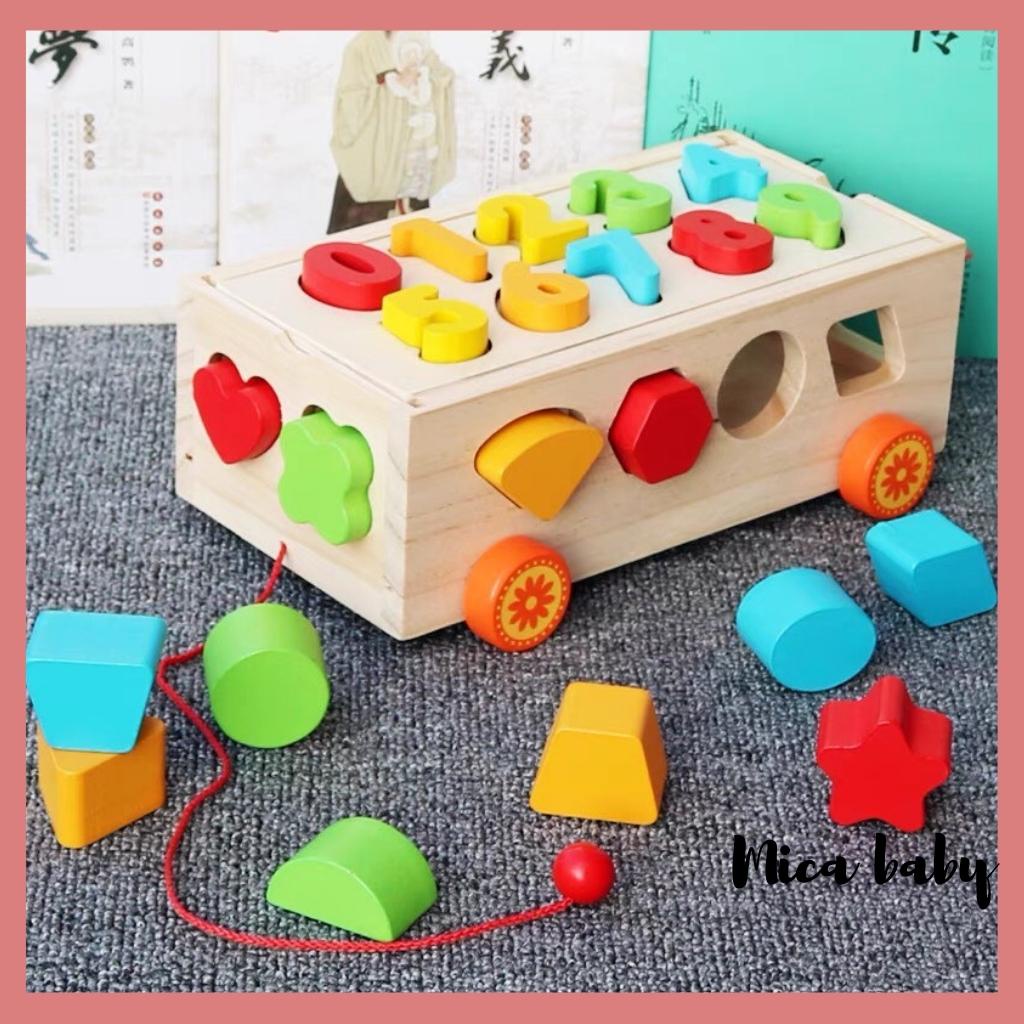 Đồ chơi gỗ xe kéo thả hình khối và số cao cấp cho bé Mica Baby