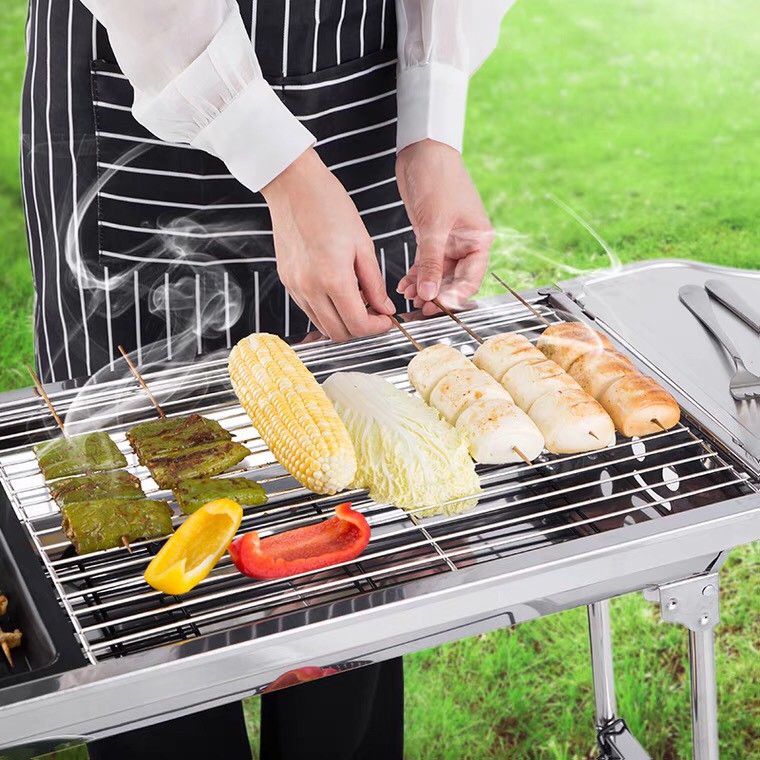 Bếp nướng than hoa BBQ ngoài trời, dã ngoại, chất liệu inox cao cấp, gấp gọn tiện lợi