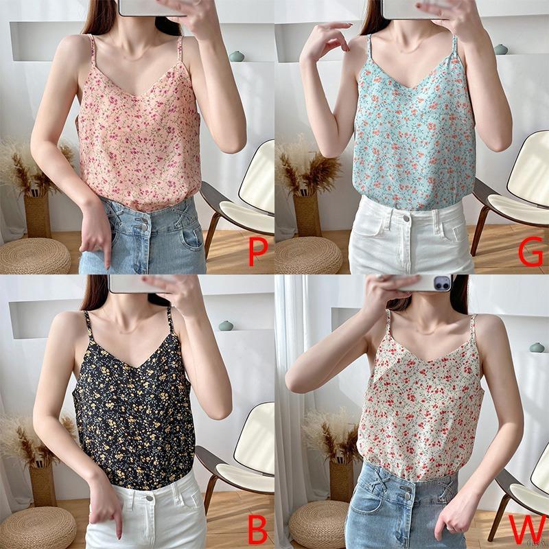 Áo Voan Hai Dây Họa Tiết Hoa Phong Cách Hàn Quốc Dành Cho Nữ