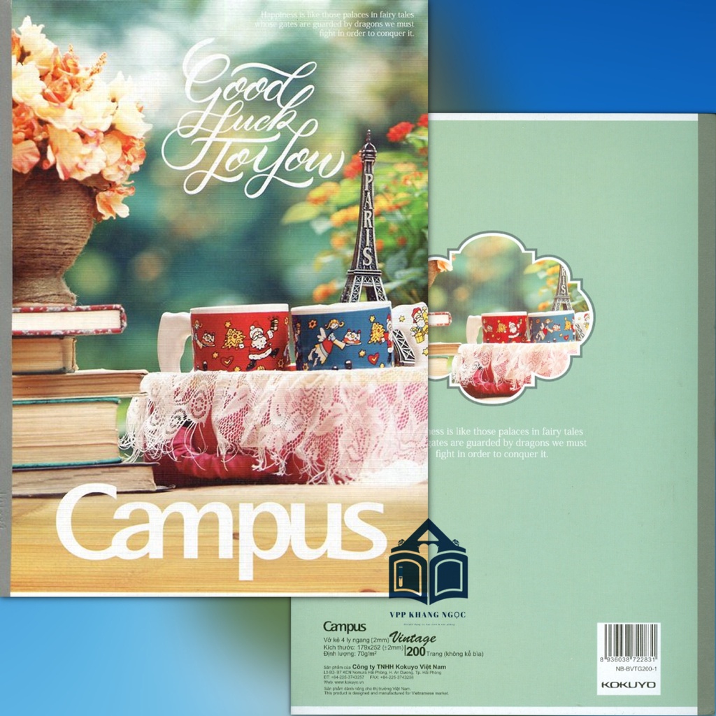 Lốc 5 Quyển Vở Campus 200 Trang B5 Vintage - Tập Sinh Viên 4 Ly Ngang 70Gsm
