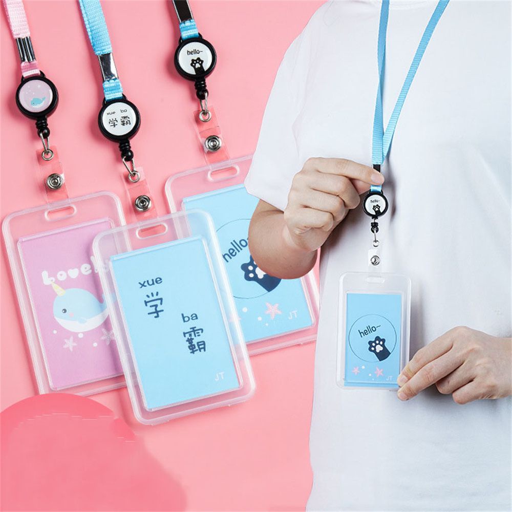 Vỏ bọc thẻ id/thẻ xe buýt trong suốt có dây rút phối hình mèo dễ thương cho bé
