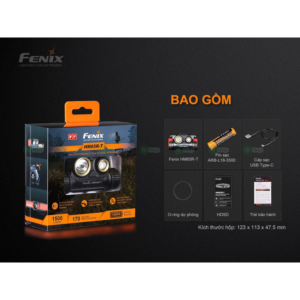 ĐẠI LÝ ĐỘC QUYỀN FENIX - Đèn pin Fenix - HM65R-T -1500 Lumens (SST40 & XP-G2 S3 LED headlamp-black)