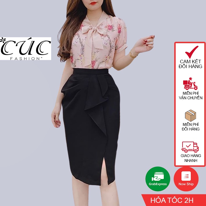 Chân váy CÚC FASHION dáng ngắn cạp cao công sở đẹp màu đen be váy lót quần lụa chữ A 2 tà cong CV907