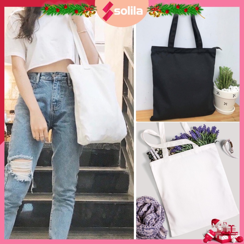 Túi tote vải canvas trơn không khóa, có khóa giá rẻ đẹp thời trang hàn quốc