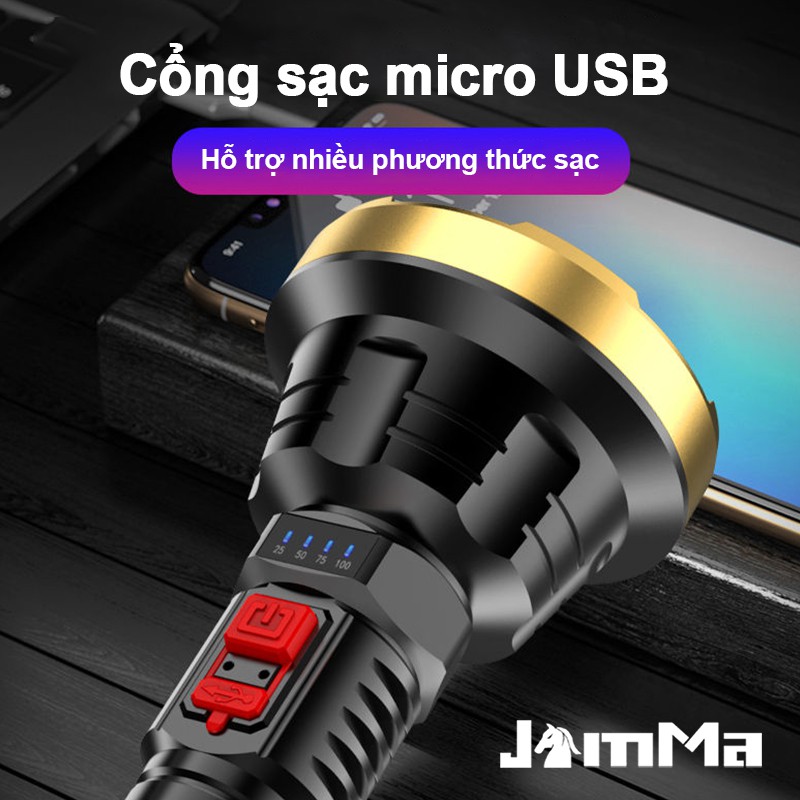 Đèn pin 3 chế độ chiếu sạc cổng USB