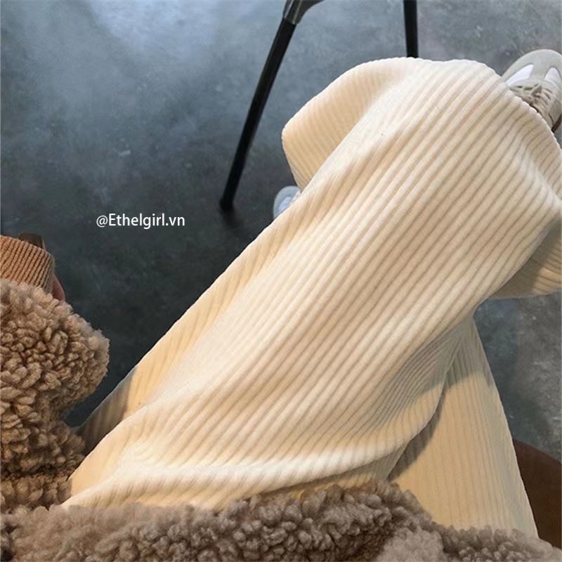 Quần ống rộng Vải Nhung Kẻ Thời Trang Cho Nữ Size S-2XL