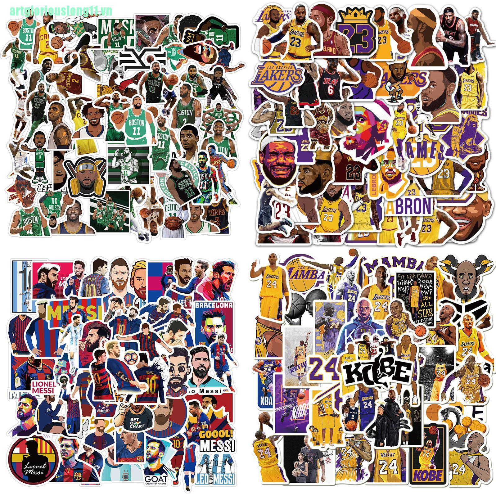 Set 50 Sticker Dán Trang Trí Hình Cầu Thủ Bóng Rổ Messi / James / Kobe / Curry