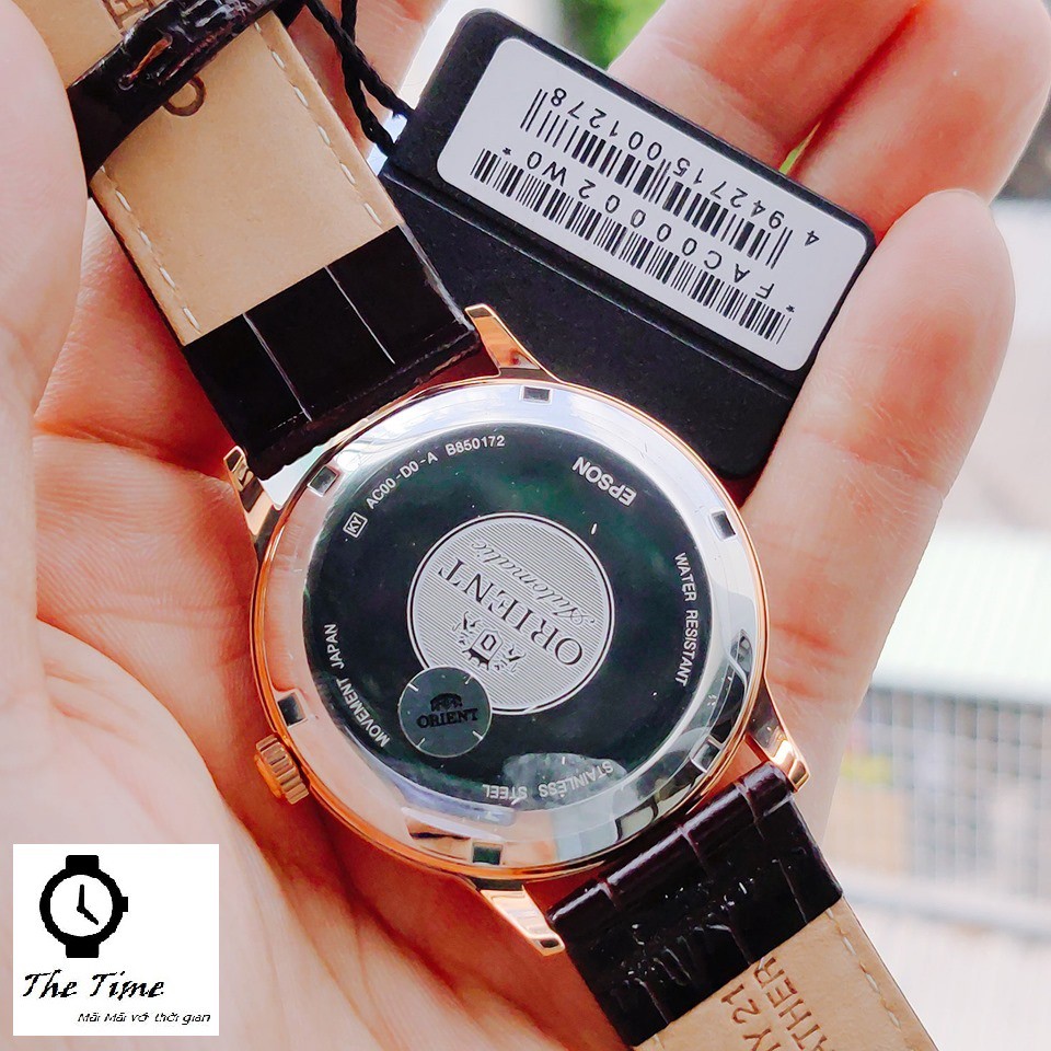 ( Sẵn 2 màu dây đen- nâu ) Đồng hồ nam Orient Bambino Gen 1 FAC00002W0 mặt trắng viền vàng hồng  case 40.5mm. 3atm