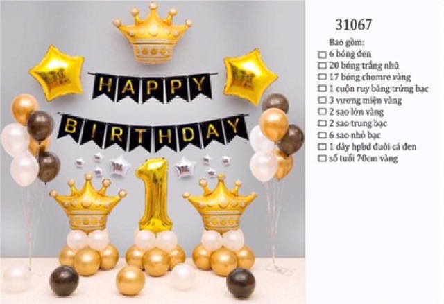 SET SINH NHẬT BÓNG MÀU VÀNG GOLD ( kèm bơm tay và băng keo)