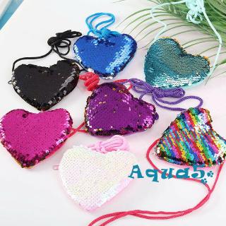 Túi xách đựng tiền xu đeo vai hình trái tim đính sequin lấp lánh thời trang cho bé gái
