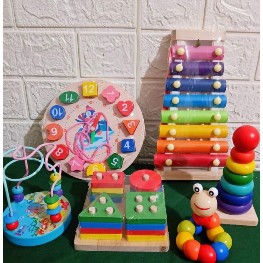 Combo 6 món đồ chơi gỗ cho bé thông minh, phát triển trí tuệ tư duy cho bé từ