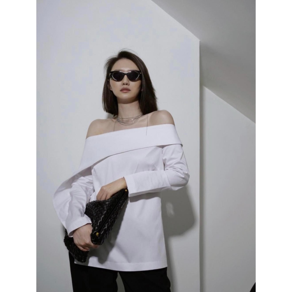 Áo Sơ Mi Trễ Vai Gập Eclipse Clothing Chất Sơ Mi Dày Dặn Không Nhăn Thiết Kế Có Chun Phía Sau