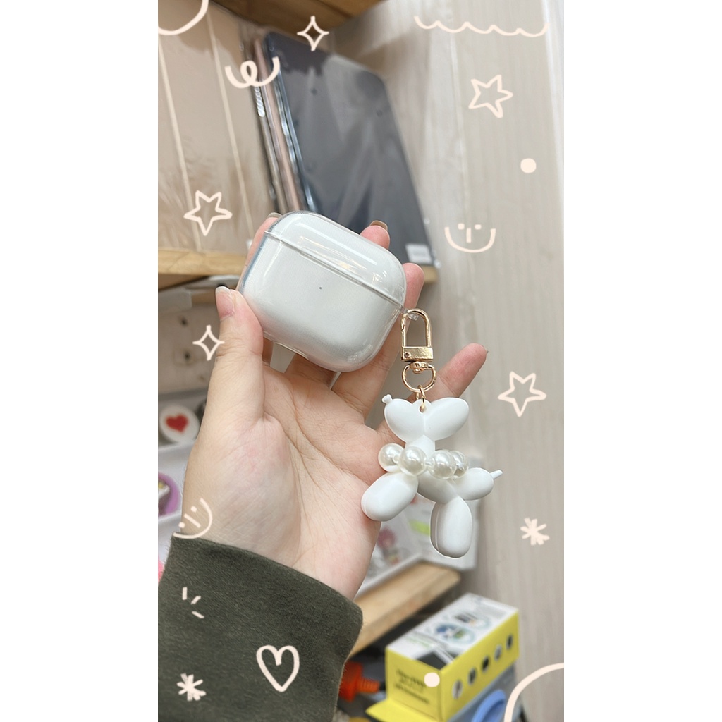 Vỏ ốp bao airpods silicon trong suốt kèm móc đen có airpods 3