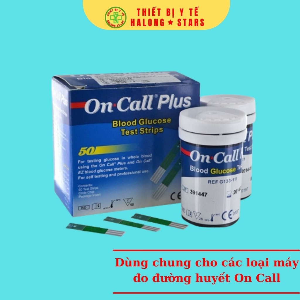 Que thử đường huyết ACON On Call Plus và oncall EZ II hộp 50 que (1 hộp 2 lọ x 25 que)