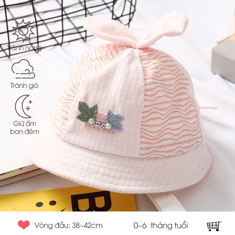 Nón cho bé gái sơ sinh từ 0-6 tháng PocoHome, mũ rộng vành chồng nắng có dây cột phong cách dễ thương đáng yêu HOT