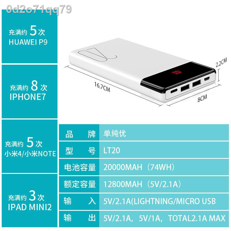 Cáp & Bộ sạcpin aaa✓☍Pin sạc dự phòng 20000 mAh nhanh di động dung lượng lớn đa năng áp dụng cho Apple vivo Huawei