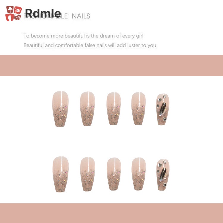 Set 24 Móng Tay Giả Đính Đá Sáng Bóng Có Thể Tháo Rời Thời Trang