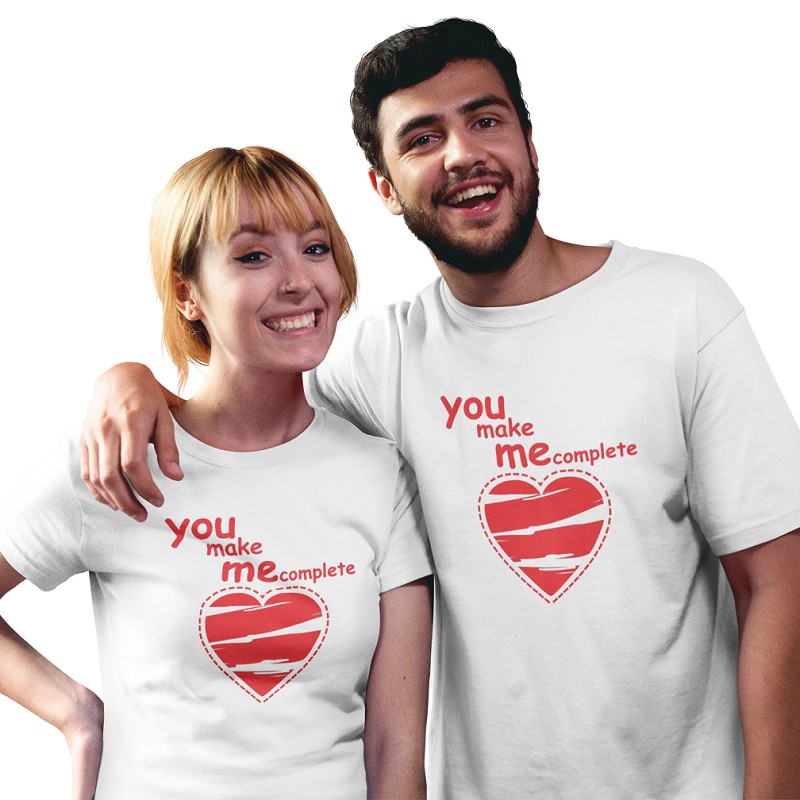 Áo Thun Cặp Đôi Bằng Cotton In Chữ You Make Me Complete