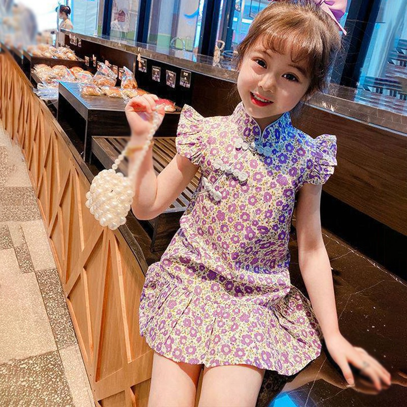 Đầm Sườn Xám Không Tay In Hoa Kiểu Công Chúa Thời Trang Mùa Hè Se7en Dành Cho Bé Gái